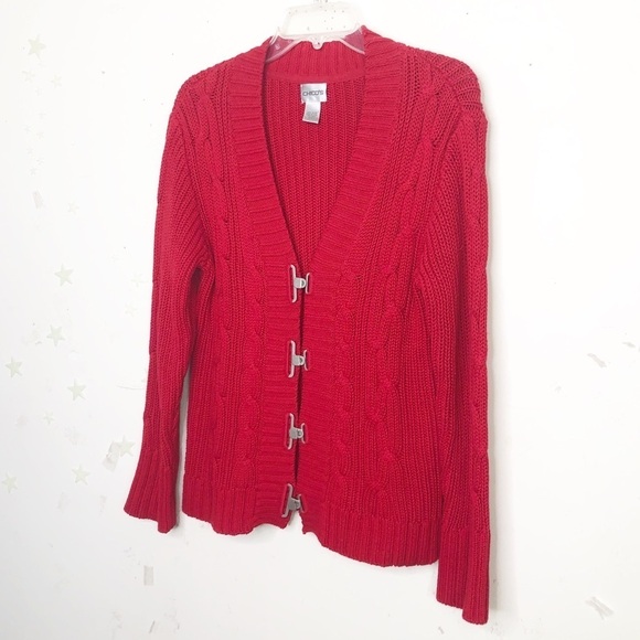 CHICOS red ribbon cable knit cardigan - Picture 2 of 9